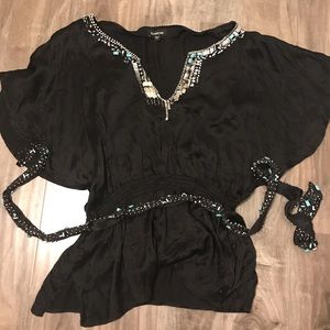 Bebe Beaded cinched waist tunic top Large